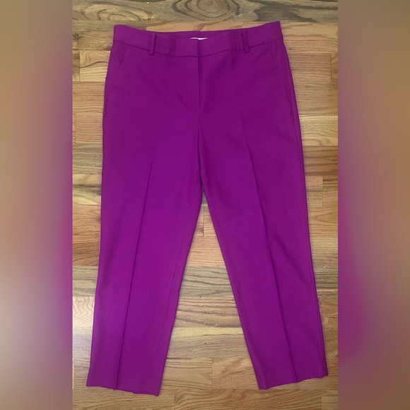Loft Rivera Slim Pants in Linen Blend Magenta Size 12 - Picture 2 of 7